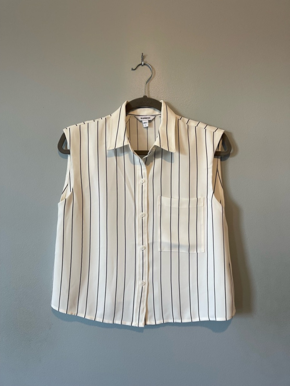 Express White Blouse with Black Pinstripes